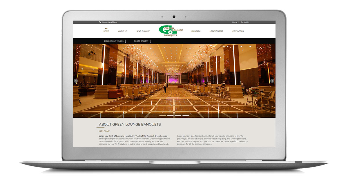 Green Lounge Banquets Website Laptop